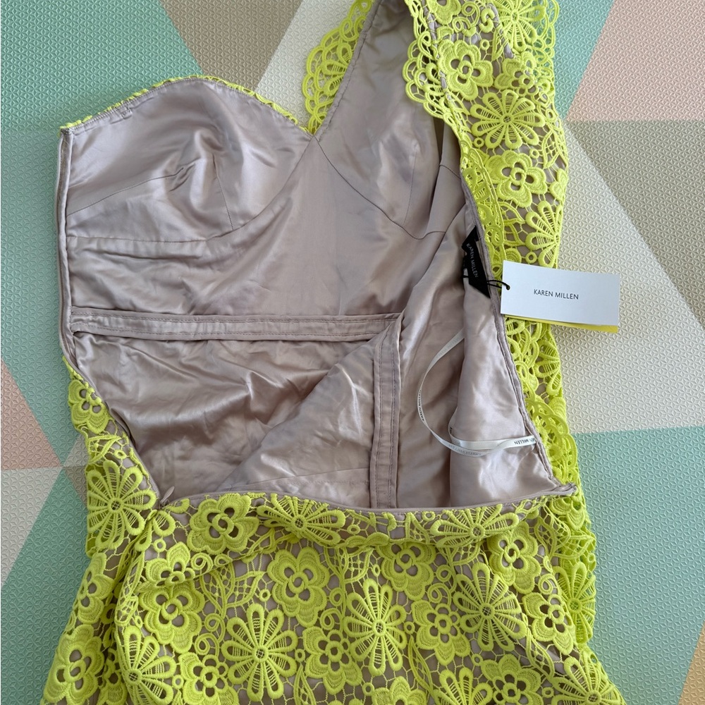 Karen Millen Vibrant Yellow One-Shoulder Lace Prom/Formal Dress Size 10 NWT - Picture 11 of 13